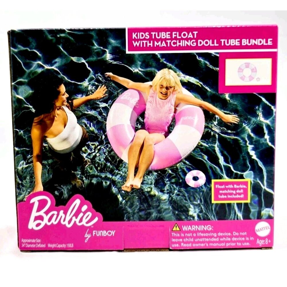 Barbie™ by Funboy Pink & White Striped 34" Kids Tube Float w/ Barbie Doll Float